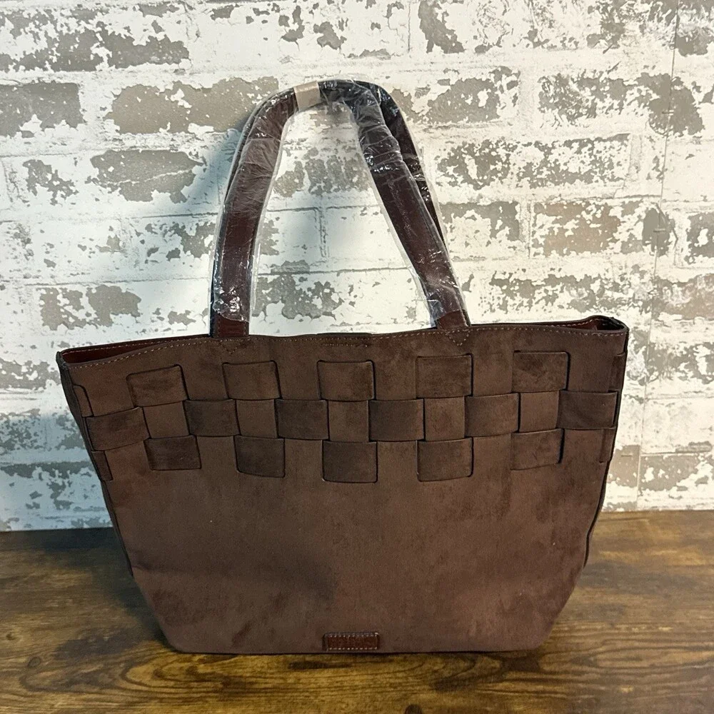 NEW - Market & Spruce Raelynn Woven Sueded Tote - Brown